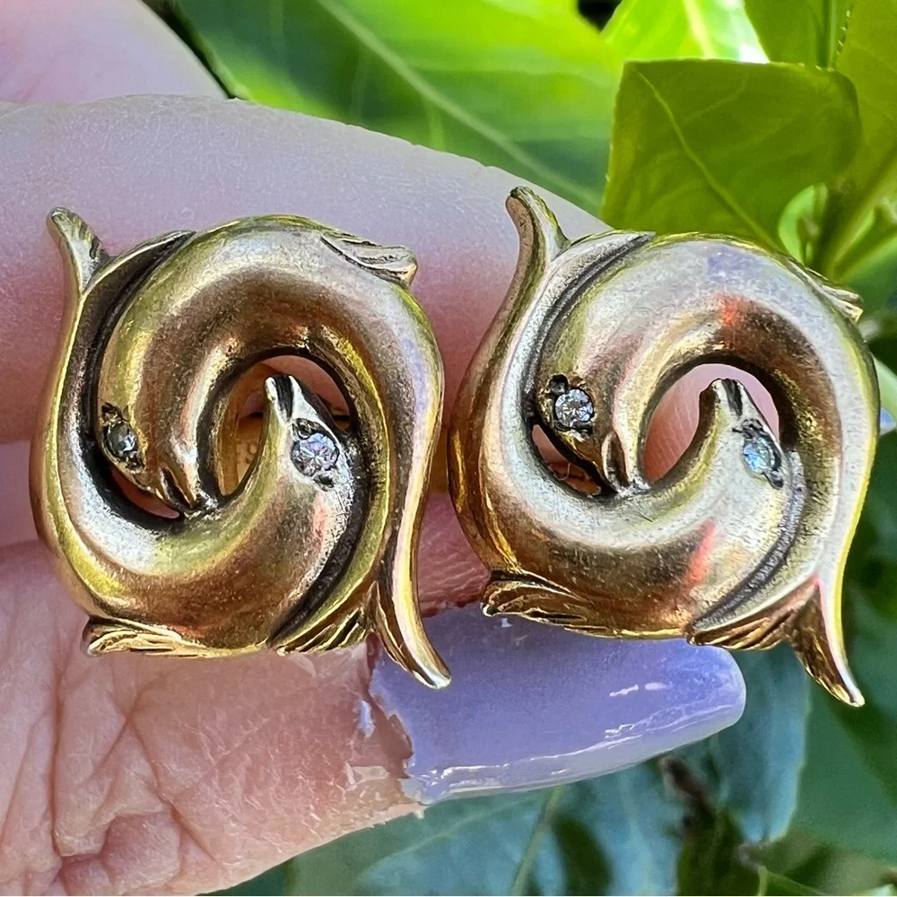 Vintage Gold Filled Diamond Fish Cufflinks